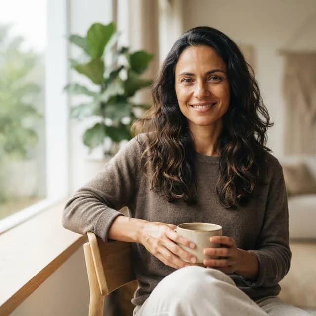 Mulher relaxada e confiante desfrutando de bem-estar